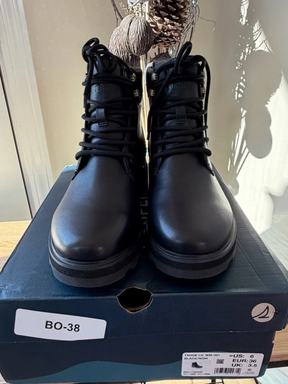 Sperry women’s Black Leather Lace-Up‎ Boots New with box, never used.